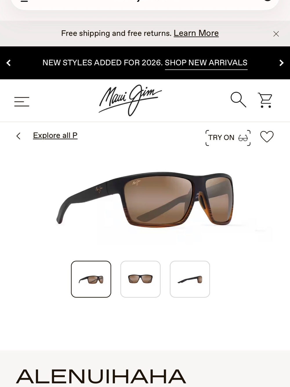 Alenuihaha Maui Jim Two-Tone Brown Gradient Rectangular Sunglasses.  NEW